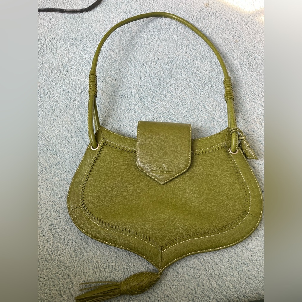 Chic Olive Green Leather Shoulder Bag